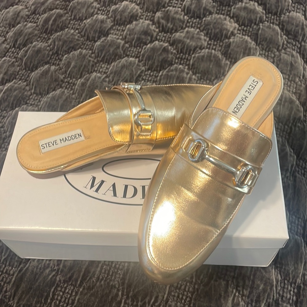 Gold Mules with silver Buckle